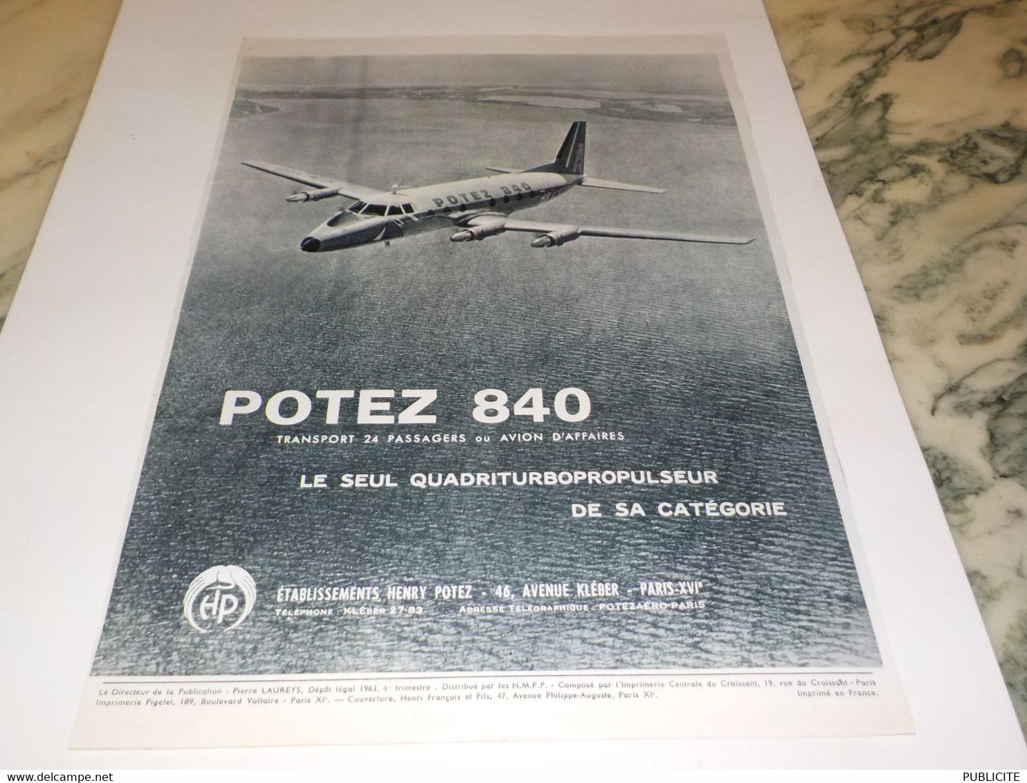 ANCIENNE PUBLICITE AVION POTEZ 840  1963 - Publicités