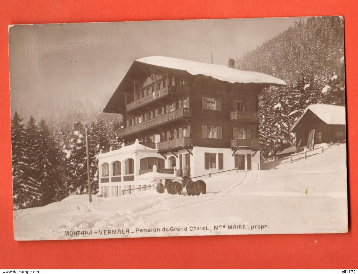 FLB-17 Crans-Montana Vermala  Pension Du Grand Chalet, Mmw MIEW Sepia. RUEDI 2116. Circulé Vers La Grèce, Timbre Manque - Crans-Montana