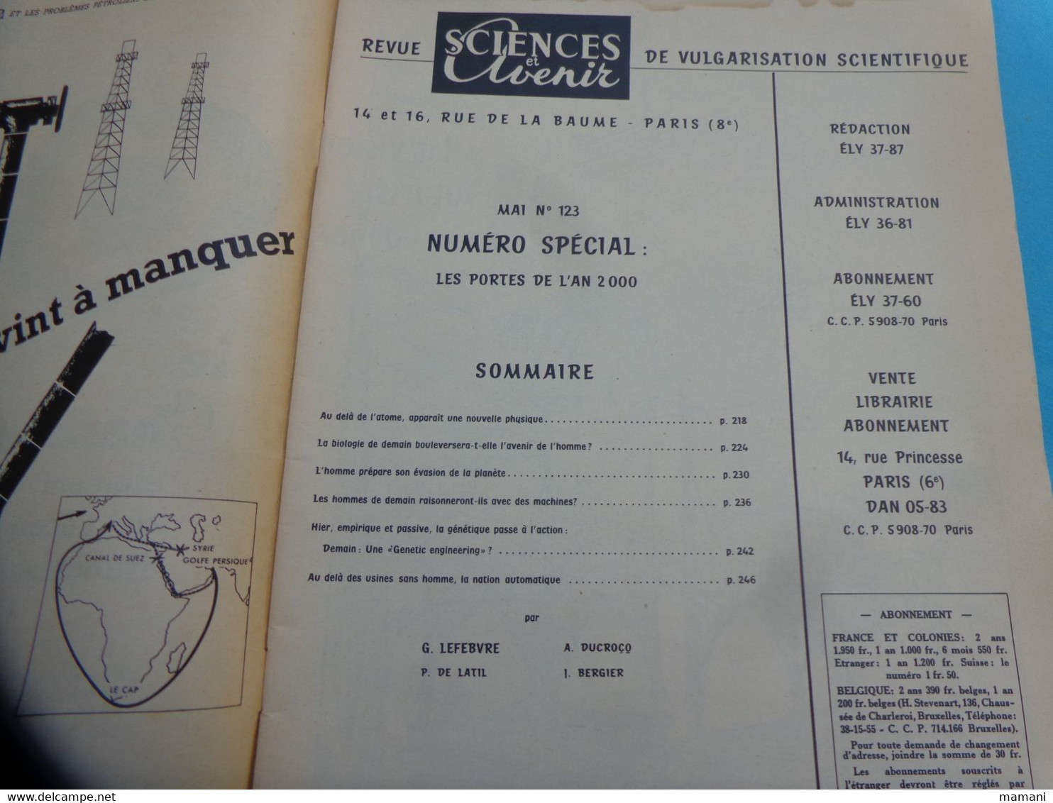 Lots De Revues Sciences Et Avenir 1957 N°123-124-125-128-130-150 -1961 N° 170-172-174-176-179 1962 N°188 (voir Sommaire - Scienze