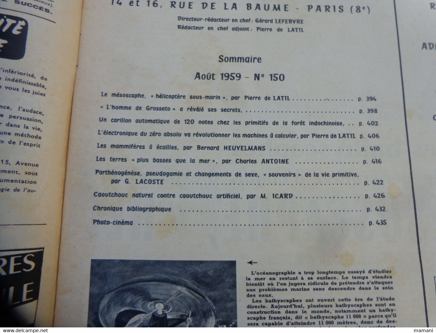 lots de revues sciences et avenir 1957 n°123-124-125-128-130-150 -1961 n° 170-172-174-176-179 1962 n°188 (voir sommaire