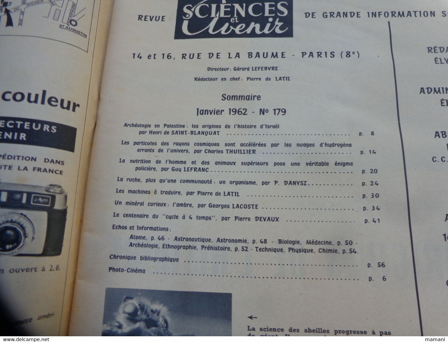 lots de revues sciences et avenir 1957 n°123-124-125-128-130-150 -1961 n° 170-172-174-176-179 1962 n°188 (voir sommaire