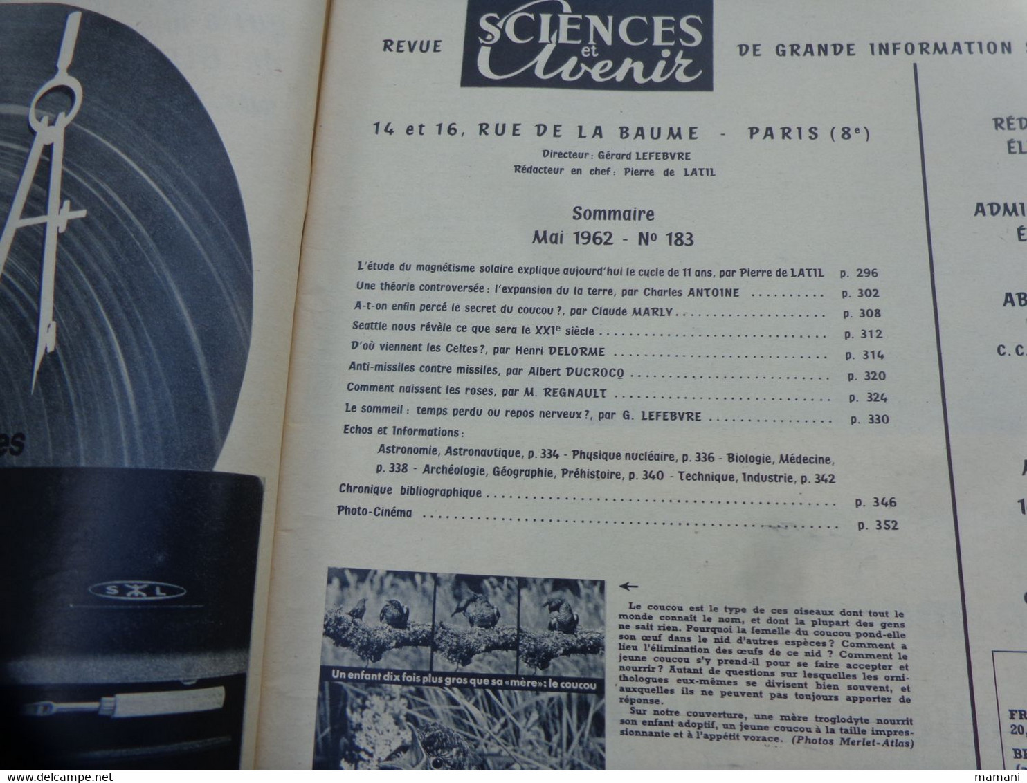lots de revues sciences et avenir 1957 n°123-124-125-128-130-150 -1961 n° 170-172-174-176-179 1962 n°188 (voir sommaire