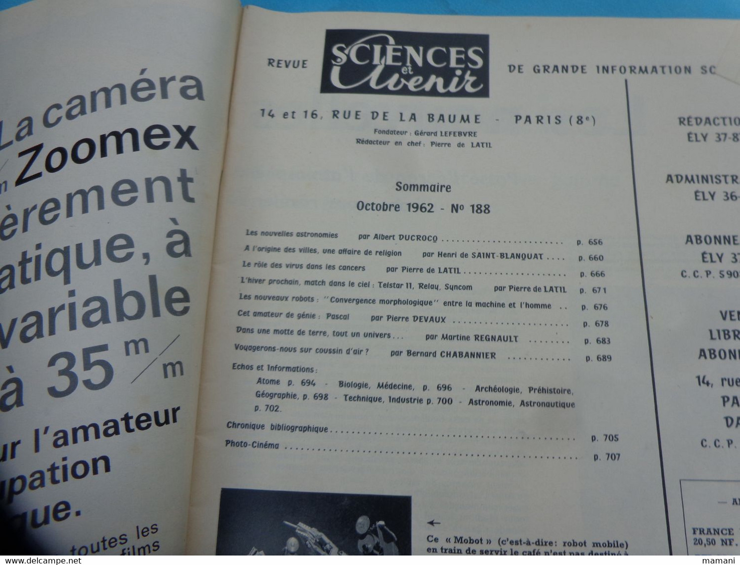 lots de revues sciences et avenir 1957 n°123-124-125-128-130-150 -1961 n° 170-172-174-176-179 1962 n°188 (voir sommaire