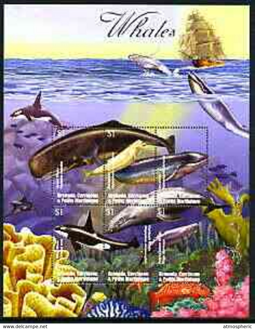 Grenada - Grenadines 2002 Flora & Fauna Perf Composite Sheetlet Containing 6 Values (Whales & Sea Bed), Signed By Thomas - Grenada (1974-...)