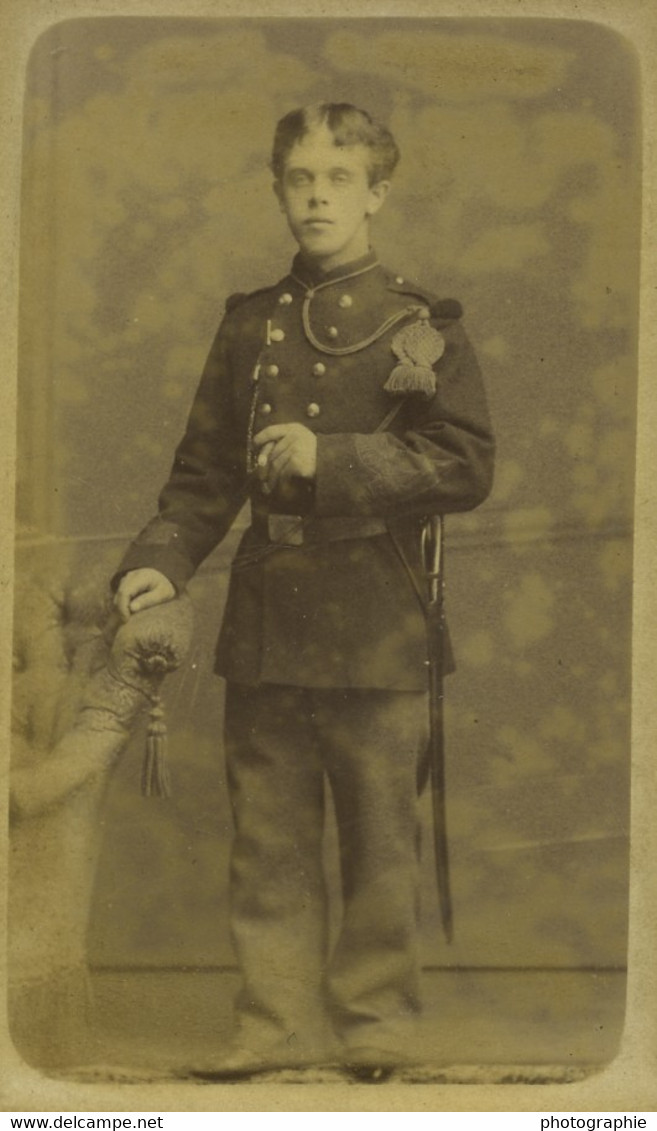 Belgique Tournai Jeune Homme Militaire Uniforme Ancienne Photo CDV Hannet 1890 - Old (before 1900)