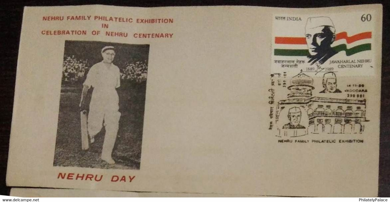 INDIA 1989 Nehru Day Nehru Philately Exhibition , Nehru Cenetary , Cricket Sports Game RARE COVER (3/3) (**) Inde Indien - Brieven En Documenten