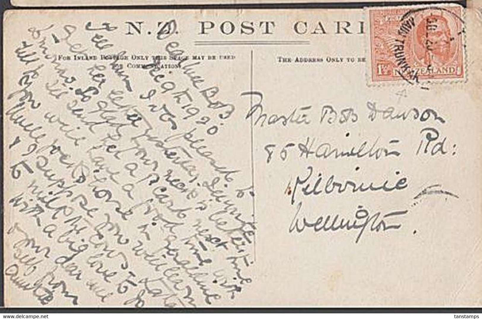 NEW ZEALAND HAPUAWHENUA VIADUCT POSTCARD 1920 1.1/2d VICTORY SOLO FRANKING TPO POSTMARK - Covers & Documents