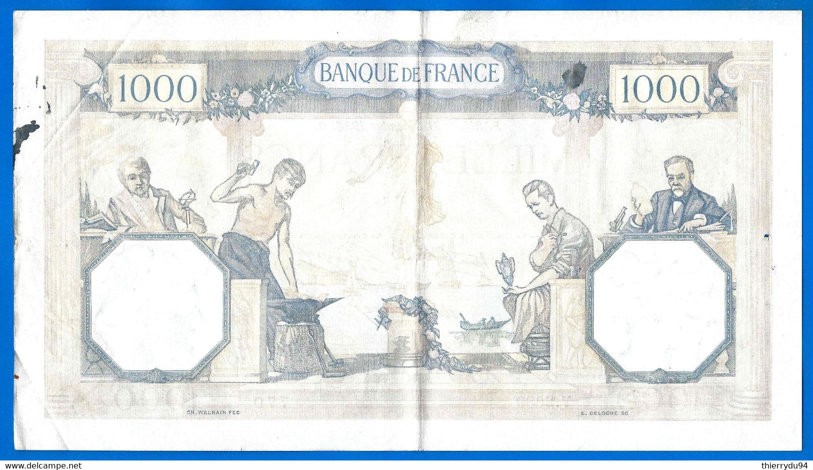 France 1000 Francs 1936 14 Mai Prefix V Ceres Mercure Que Prix + Port Grand Billet Frcs Frc Paypal Bitcoin OK - 1 000 F 1927-1940 ''Cérès Et Mercure''