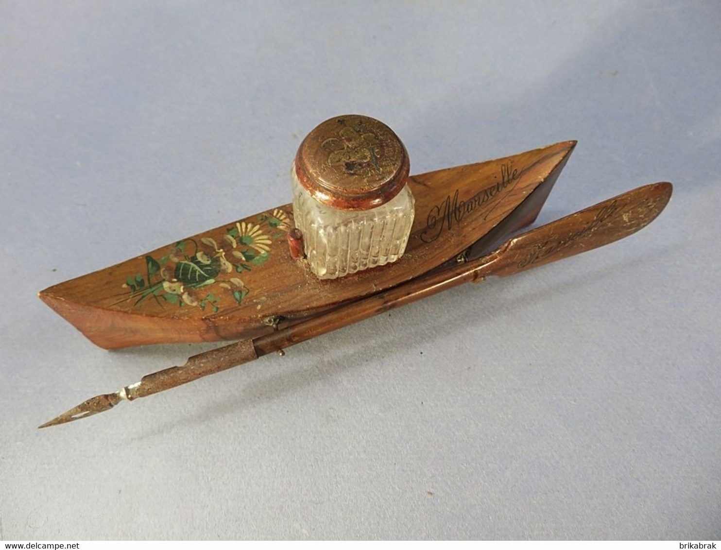 * ENCRIER BATEAU SOUVENIR DE MARSEILLE + Ecriture Porte Plume - Inkwells