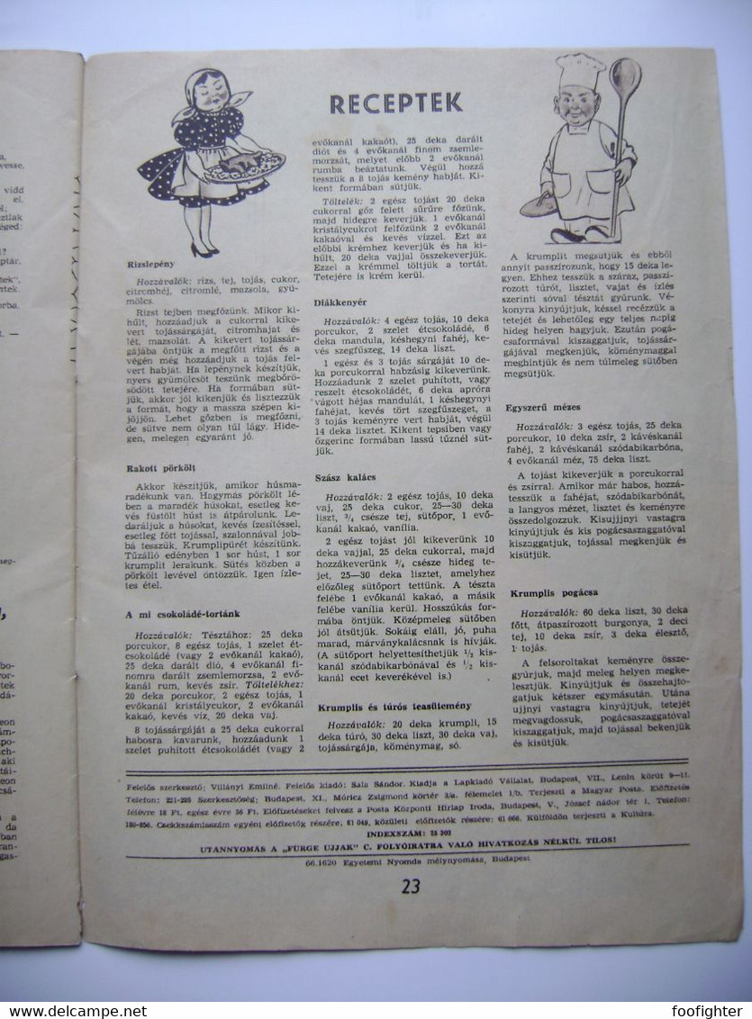 Hungary - FÜRGE UJJAK 6/1966 - magazine for handmade, crochet, knitting, 23 pages, photos, hungarian language