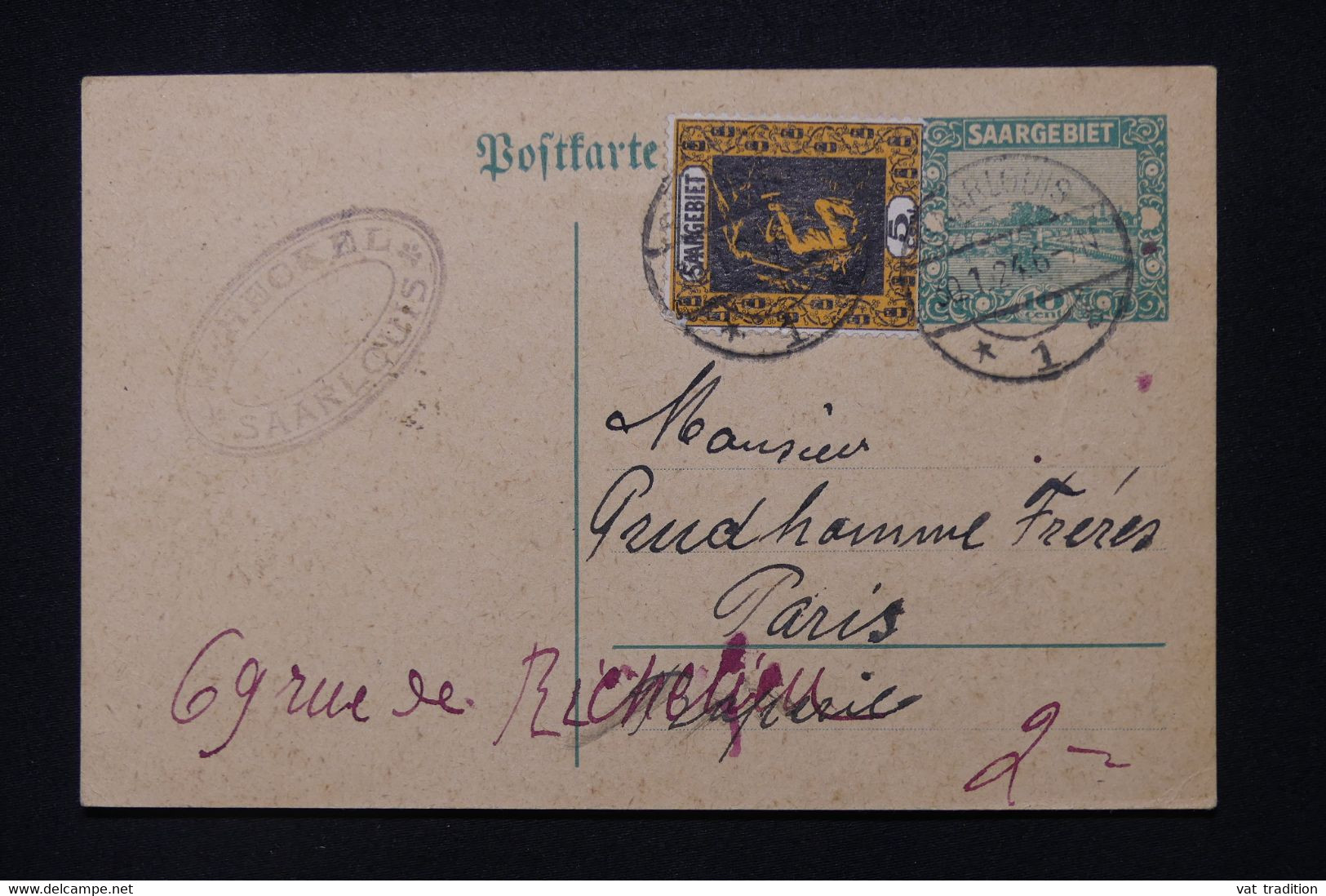 SARRE - Entier Postal + Complément De Saarlouis Pour Paris En 1924 - L 106805 - Postal Stationery