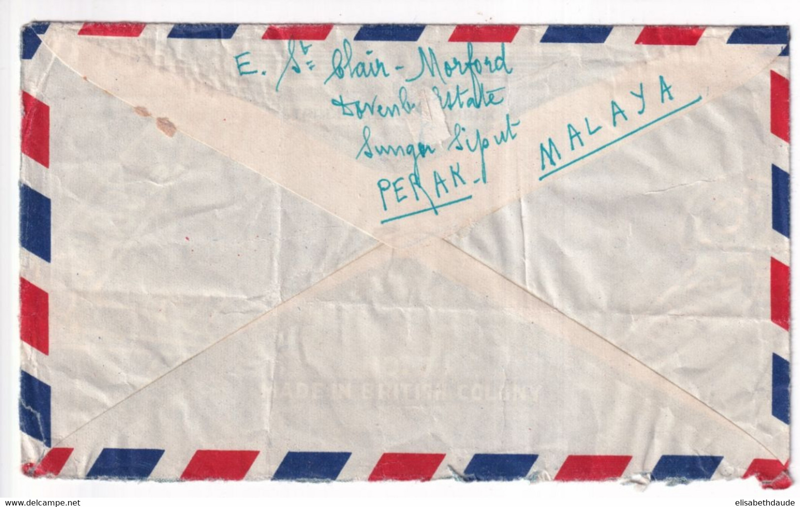 MALAYA PERAK - 1952 - ENVELOPPE Par AVION De SUNGEI SIPUT => MARSEILLE - Perak