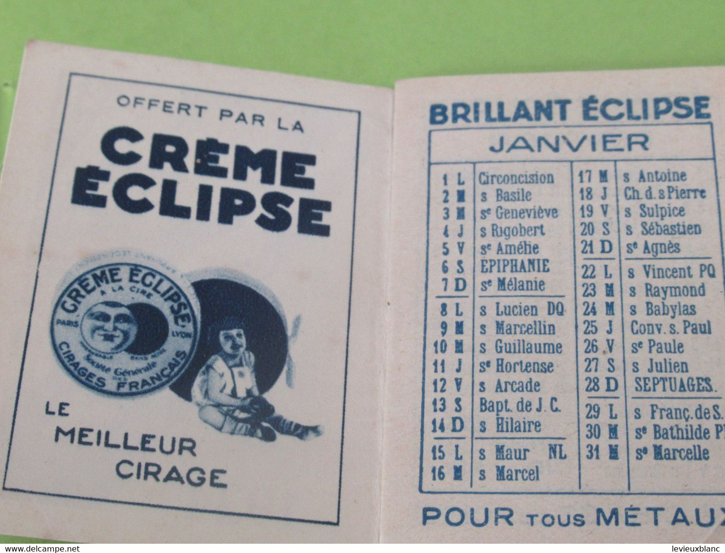 Petit Calendrier De Poche/Crême ECLIPSE/Brillant ECLIPSE / Cirage/1934 CAL479 - Tamaño Pequeño : 1921-40