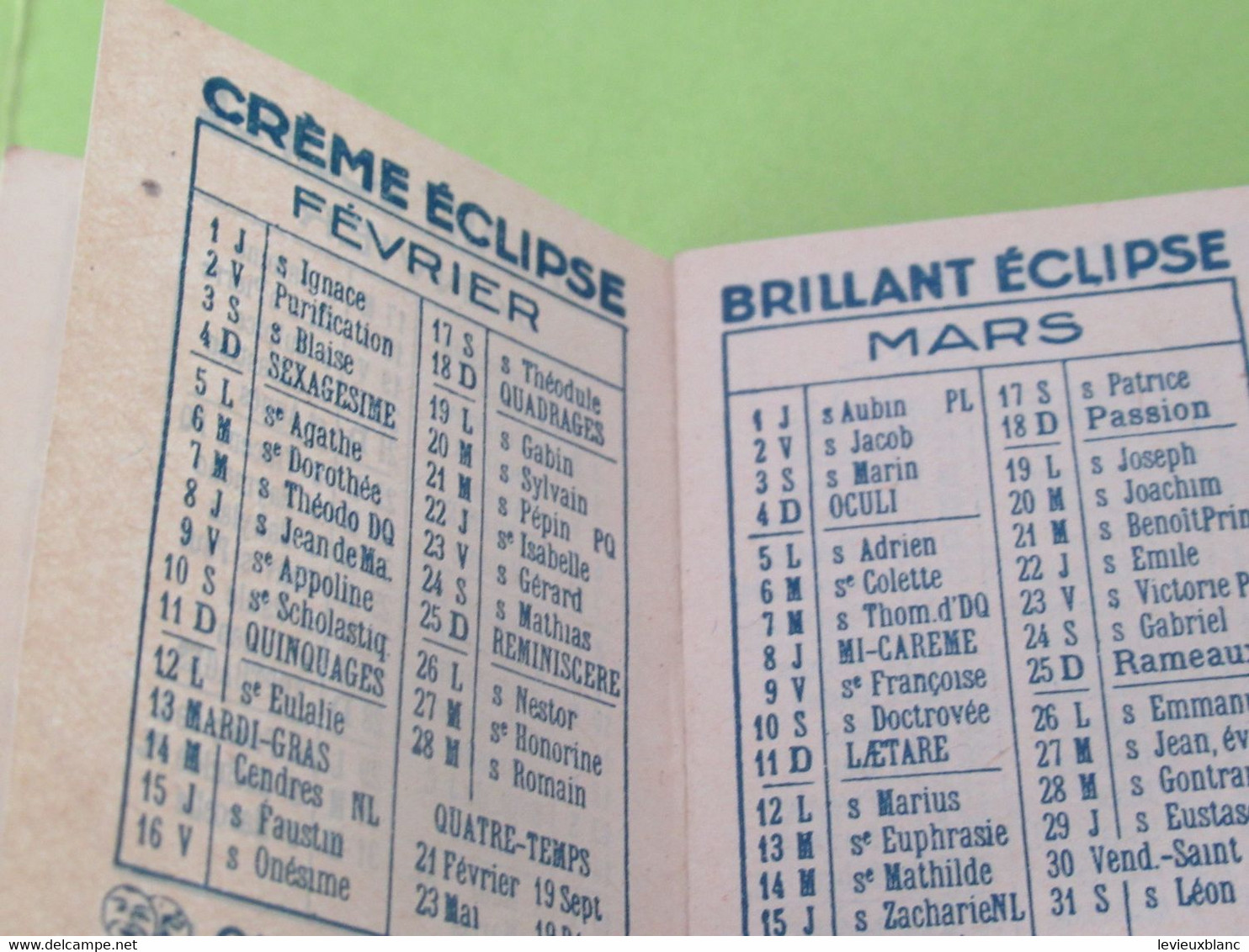 Petit Calendrier De Poche/Crême ECLIPSE/Brillant ECLIPSE / Cirage/1934 CAL479 - Small : 1921-40