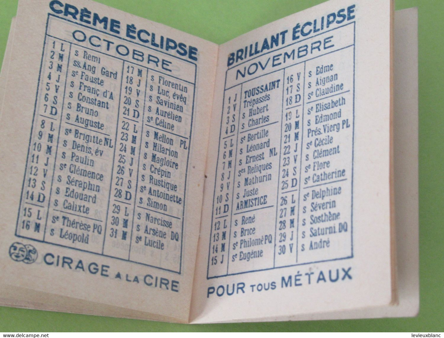 Petit Calendrier De Poche/Crême ECLIPSE/Brillant ECLIPSE / Cirage/1934 CAL479 - Tamaño Pequeño : 1921-40