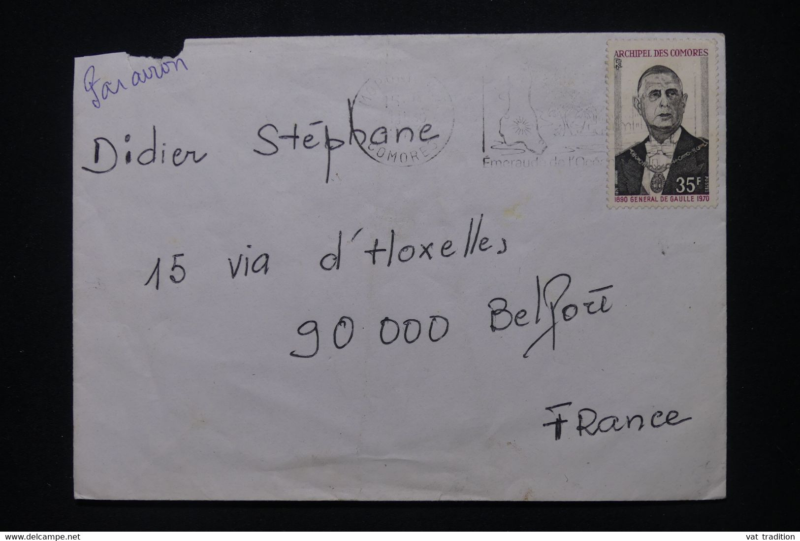 COMORES - Enveloppe De Moroni Pour La France En 1973, Affranchissement Général De Gaulle - L 106842 - Cartas & Documentos