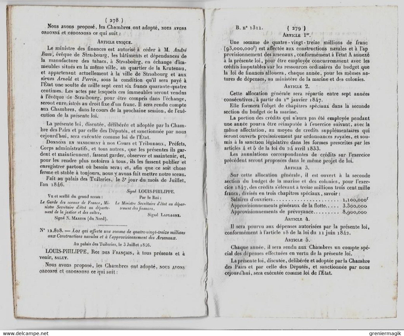 Bulletin des Lois 1311 1846 Budget des dépenses 1847/Suppression de la taxe décime sur les lettres/Roess Strasbourg