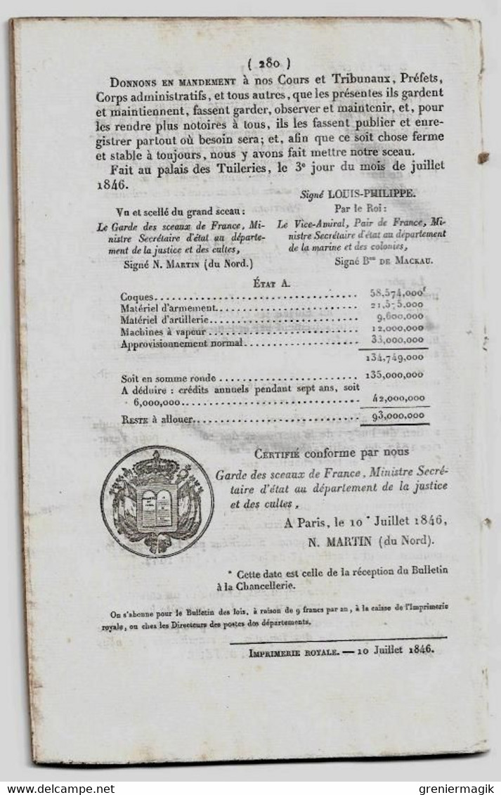 Bulletin des Lois 1311 1846 Budget des dépenses 1847/Suppression de la taxe décime sur les lettres/Roess Strasbourg