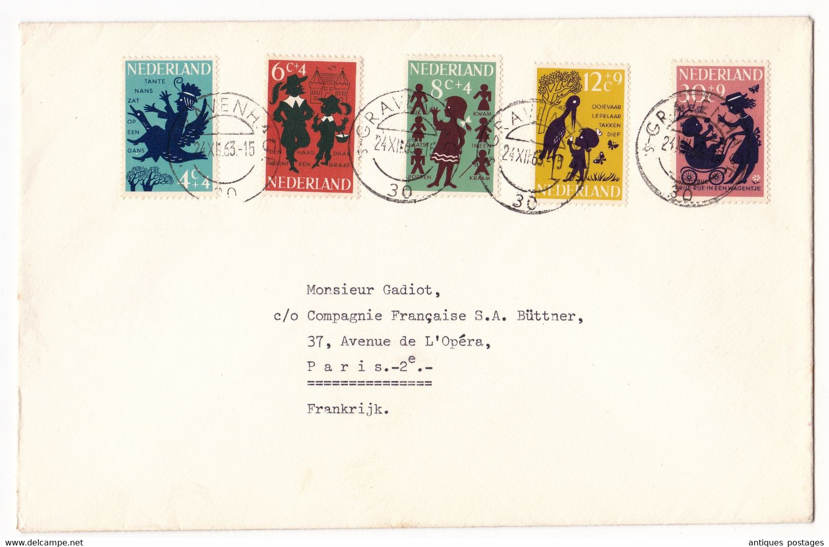 Lettre Pays Bas Gravenhage 1963 Pour Paris Nederland KINDERPOSTZEGELS - Poststempel