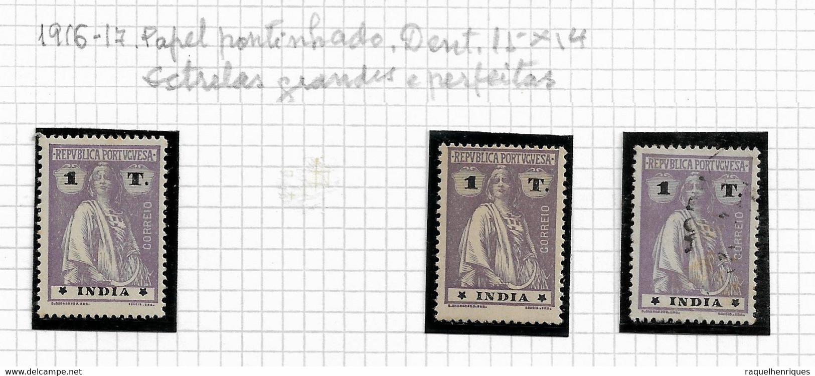 PORT. INDIA STAMP - 1914 CERES P.PONTINHADO 15x14 Estrelas Gran. E Perfeitas Md#264 MH-USED (LIND-38) - Portuguese India