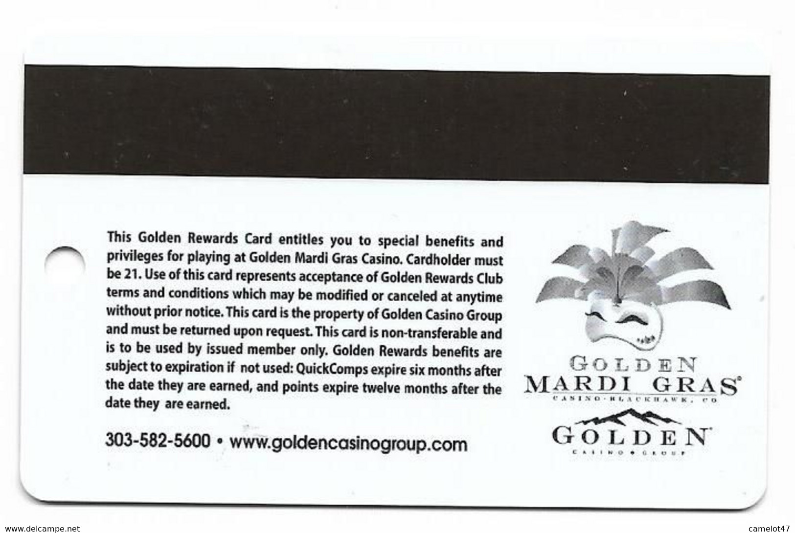 Golden Mardi Gras Casino, Black Hawk, CO, U.S.A.,  Older Used Slot Or Players Card, # Goldenmardigras-2 - Casinokarten