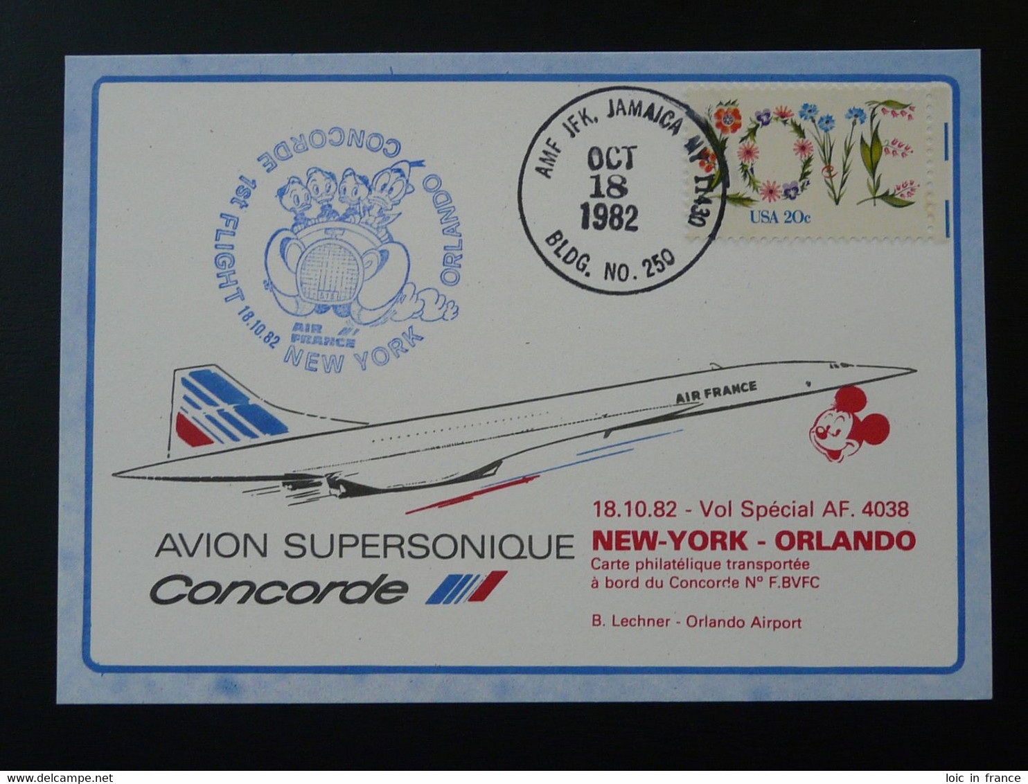 Carte Vol Special Flight Flight Concorde New York Orlando Disney 1982 Air France Ref 98403 - Concorde