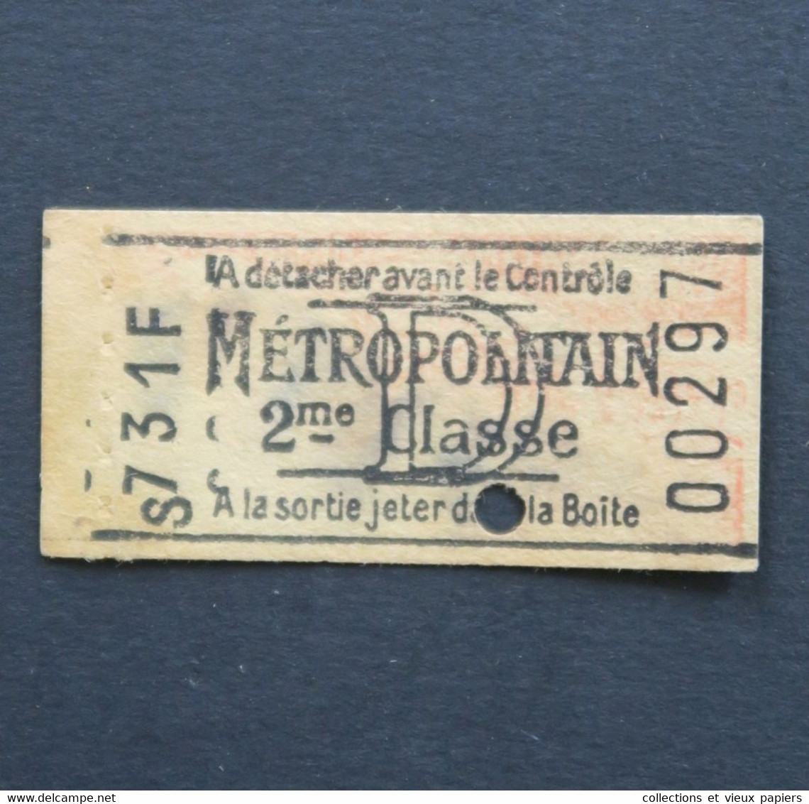 Ancien Ticket Paris 2ème Classe 1930 D Metropolitain Railway Tickets 3 - Europe