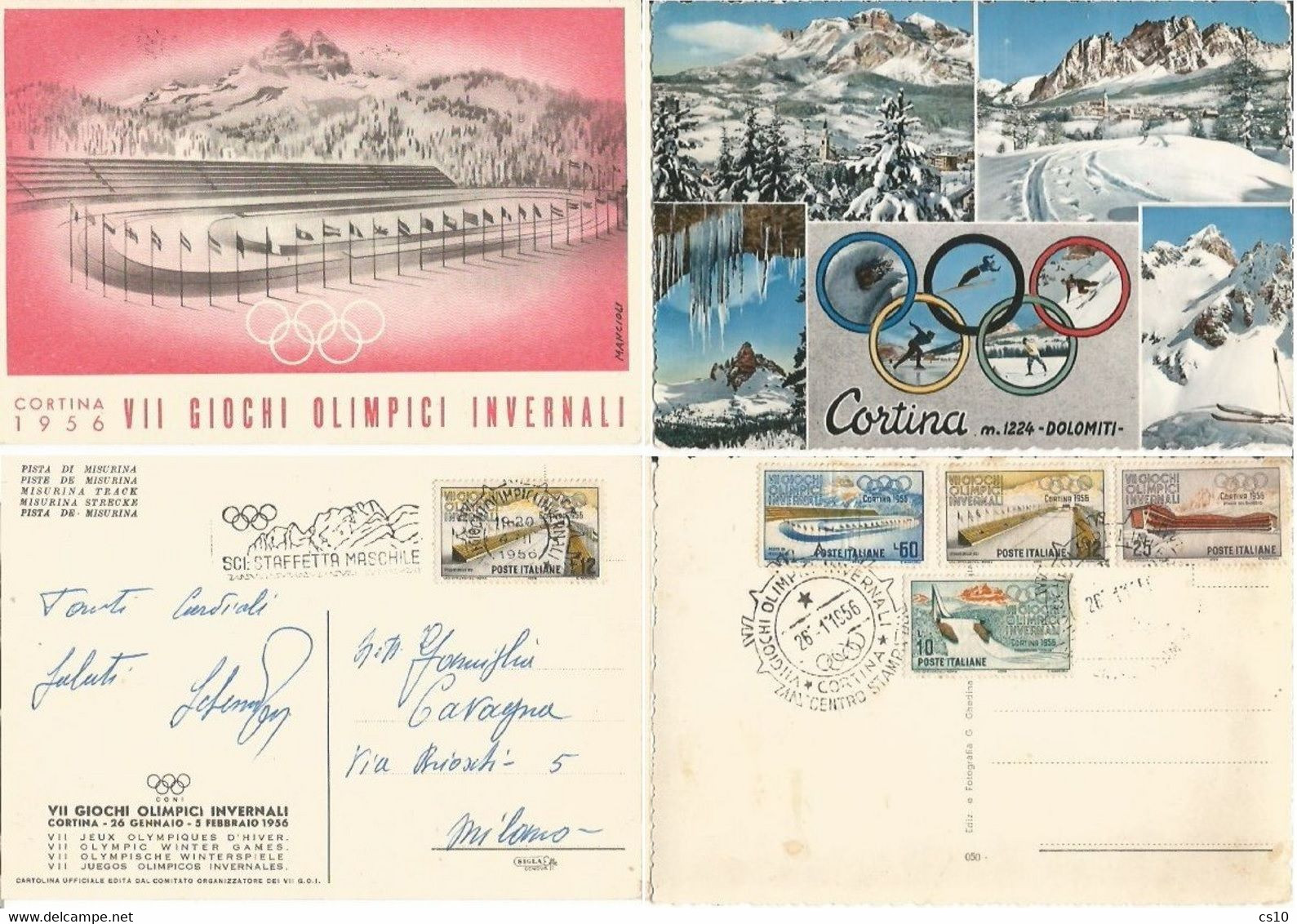 Winter Olympics 1956 Cortina - Lot #5 Event Pcards Including 2 Signed By Athletes (1 Stampless) + 2 Photos In RealPPC - Hiver 1956: Cortina D'Ampezzo