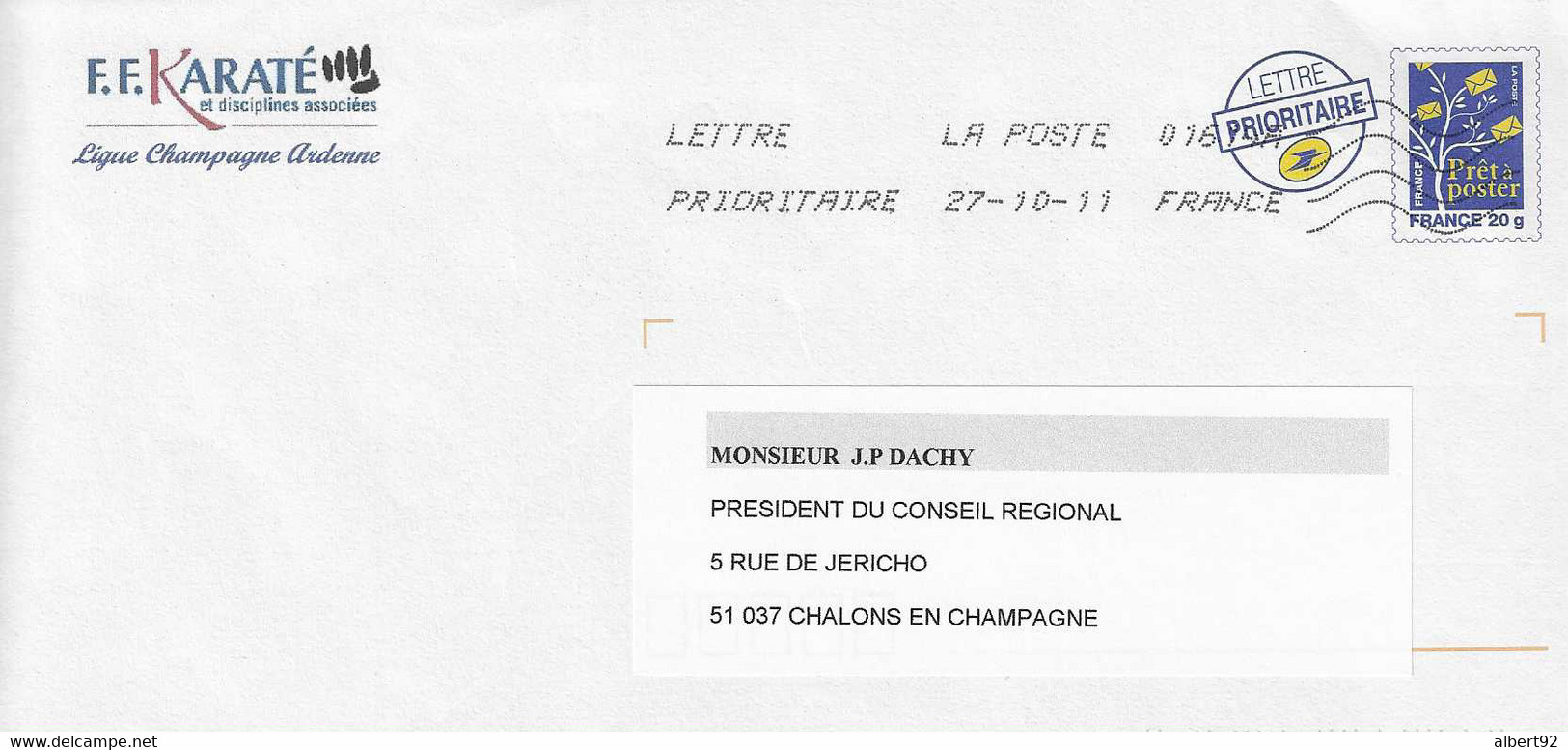 2011 Fédération Française De Karaté, Ligue De Champagne-Ardennes: Entier Postal PAP - Non Classificati