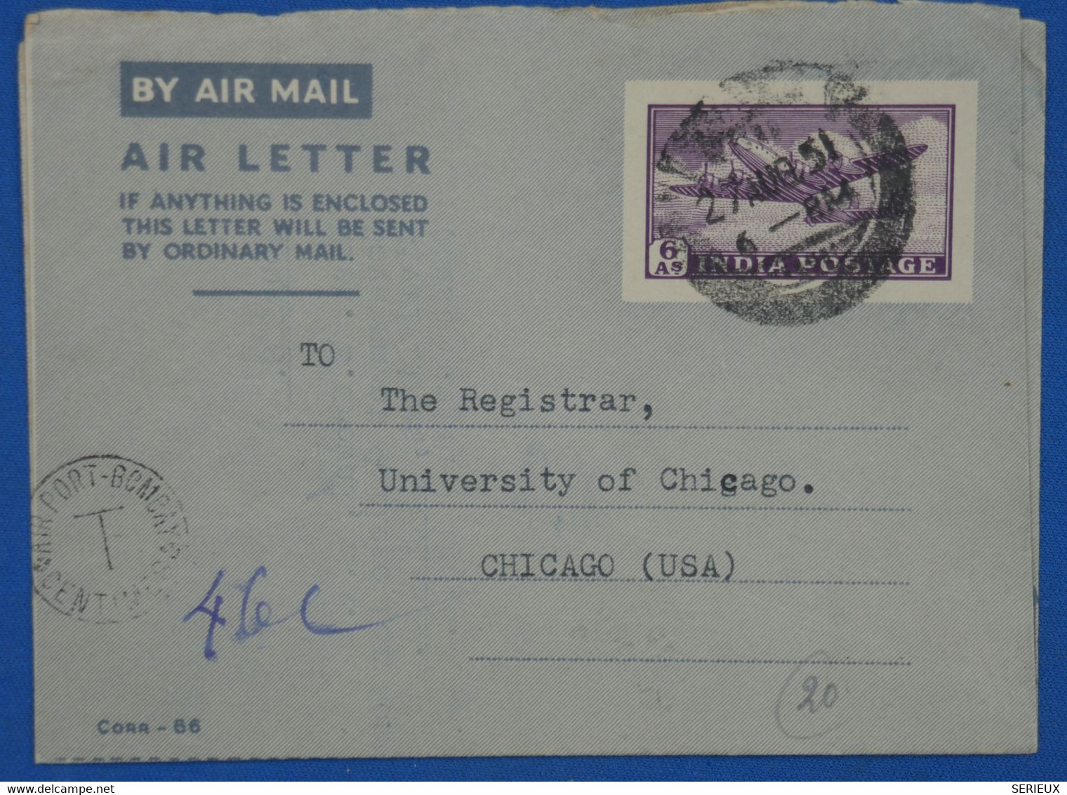 AB7 INDIA   BELLE LETTRE   1951  +LUDHIANA VIA  BOMBAY POUR CHICAGO USA + AEROPHILATELIE+AFFRANCH. PLAISANT - Posta Aerea