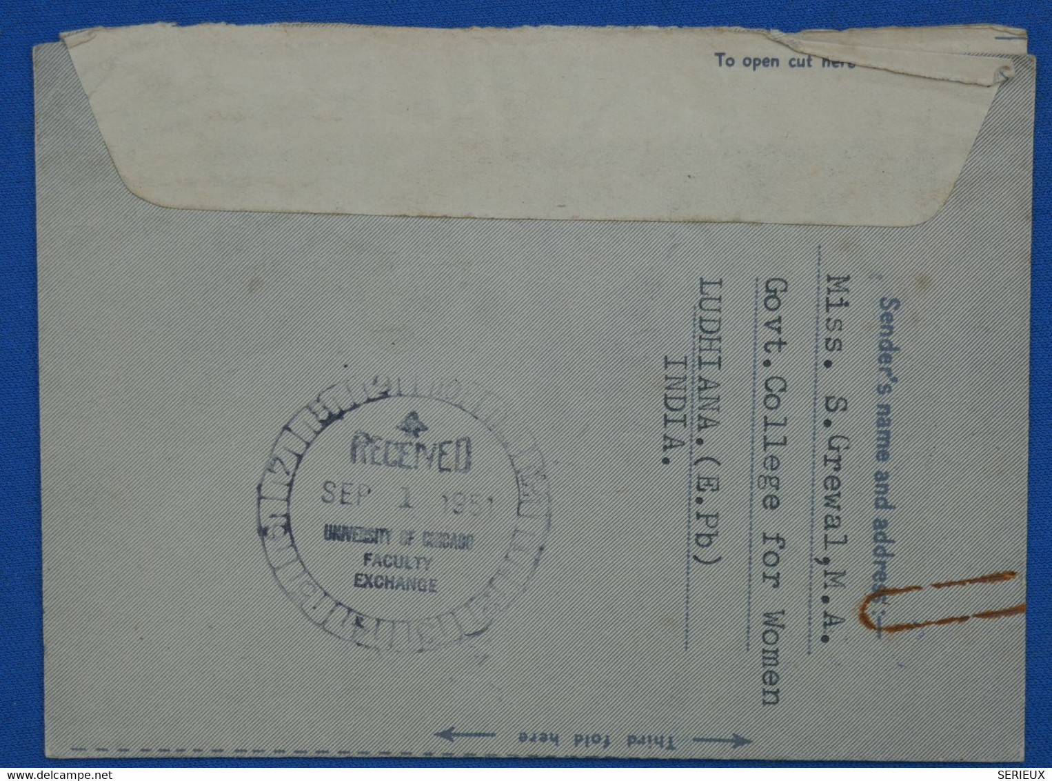 AB7 INDIA   BELLE LETTRE   1951  +LUDHIANA VIA  BOMBAY POUR CHICAGO USA + AEROPHILATELIE+AFFRANCH. PLAISANT - Luftpost