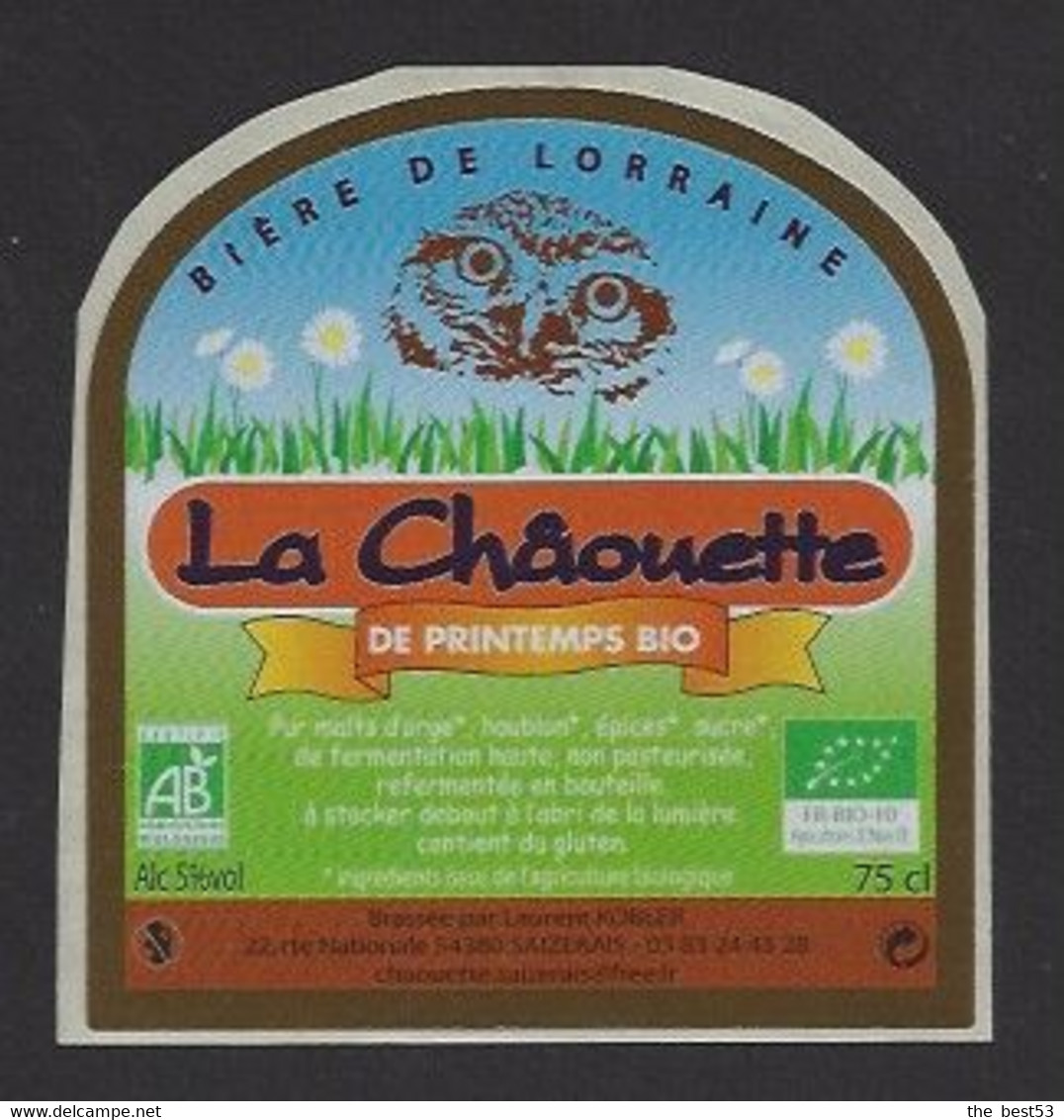 Etiquette De Bière De Printemps Bio   -  La Châouette  -  Brasserie Laurent Kobler  à Saizerais  (54) - Beer