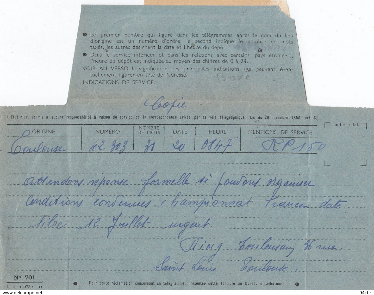 (BOXE ) Echange De Courrier  Avec Le Manager De COHEN Champion Du Monde GASTON CHARLES RAYMOND - Andere & Zonder Classificatie