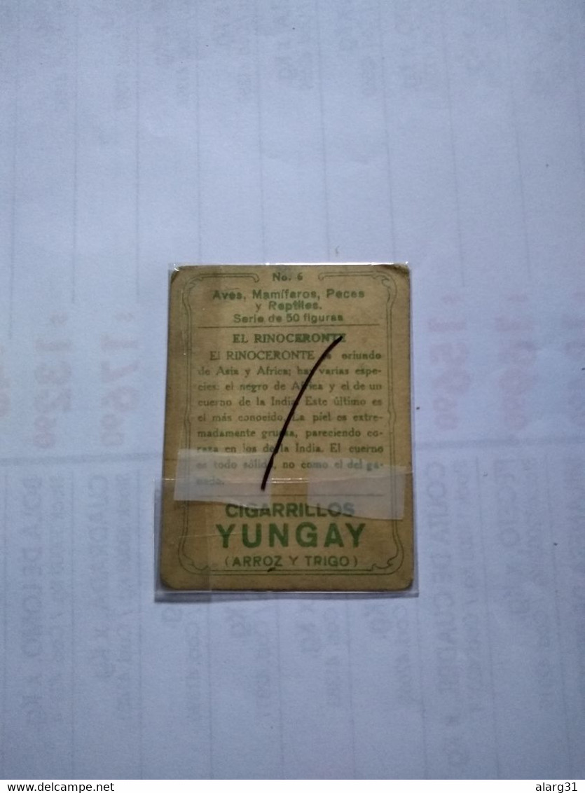 Chile.rhino.cig Card.no Postcard Rare Yungay Brand.1915.animal Series.better Cond.thick Paper 5*6.5 Cmt.. - Rhinoceros