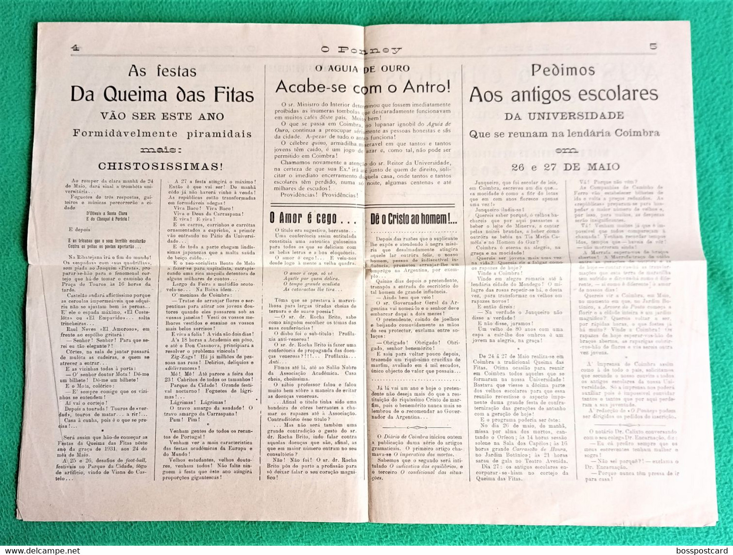 Coimbra - Jornal Ponney Nº 40, 30 Abril De 1931 - Estudante Da Universidade - República Portuguesa - Portugal - Humour