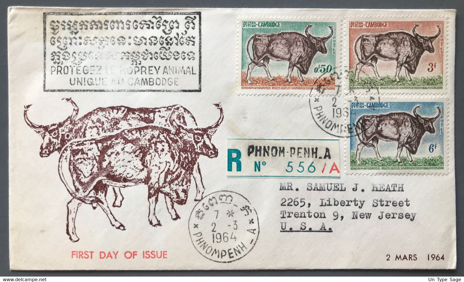 Cambodge - FDC - Protegez Le KOPREY - TAD Phnom - Penh - A Pour Les USA 2.3.1964 - (W1282) - Cambodja