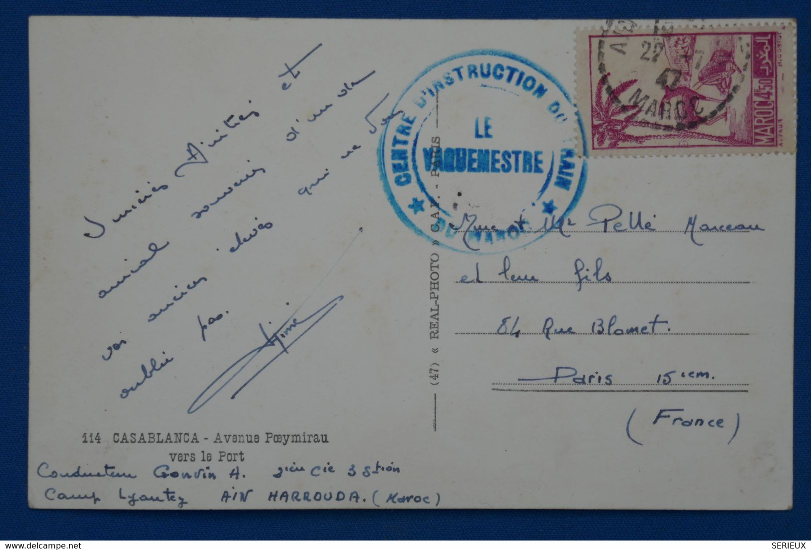 AB7  MAROC BELLE CARTE  1947 CASABLANCA POUR  PARIS + VAGUEMESTRE + AFFRANCH. PLAISANT - Storia Postale