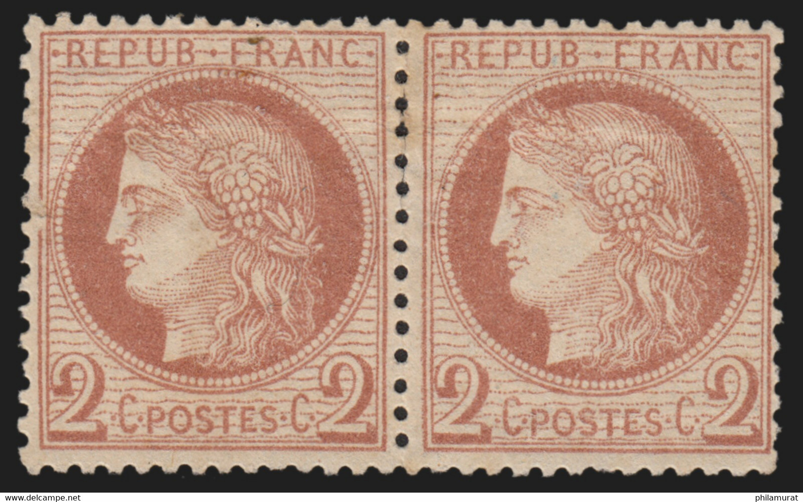 France N°51 Paire, Cérès 2c Rouge-brun, Neuf (*) Sans Gomme - COTE 100€ - B/TB - 1871-1875 Ceres