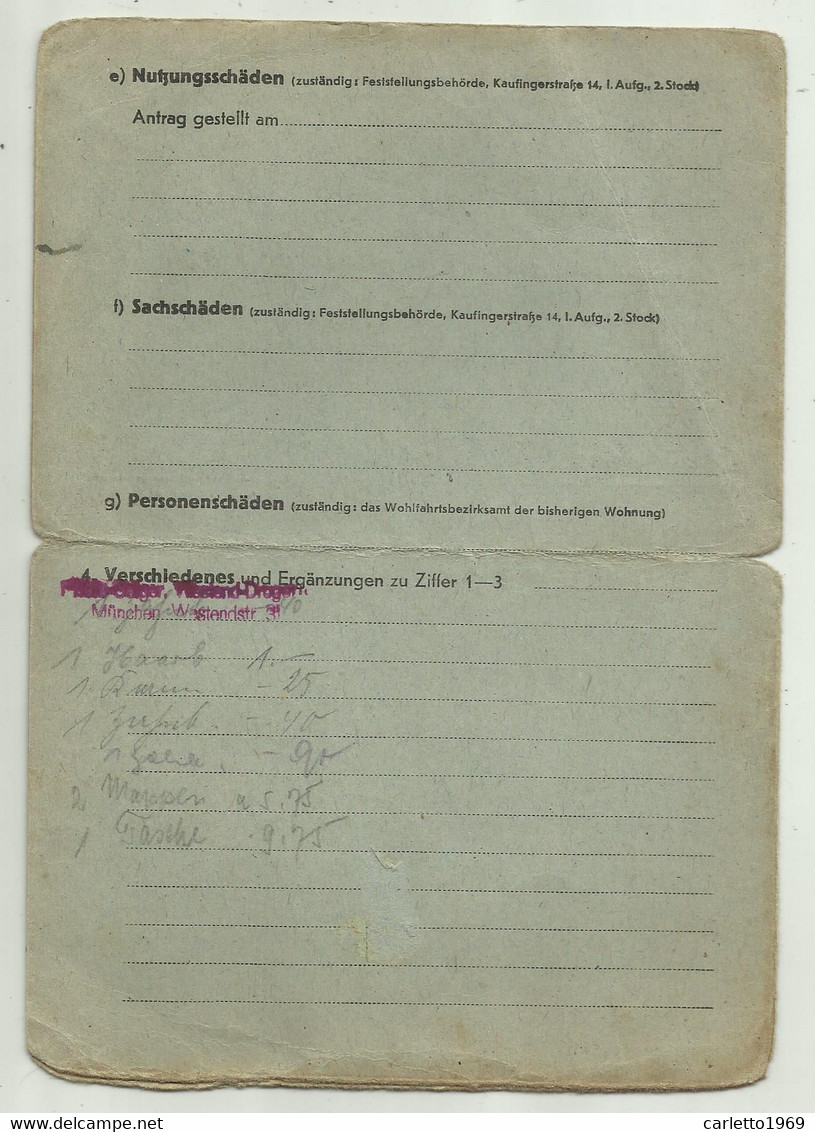 DOCUMENTO DI ASSISTENZA PER  SENZATETTO PER DANNI AEREI ANNO 27/11/ 1944 ( DA TRADUZIONE ) - Historische Dokumente