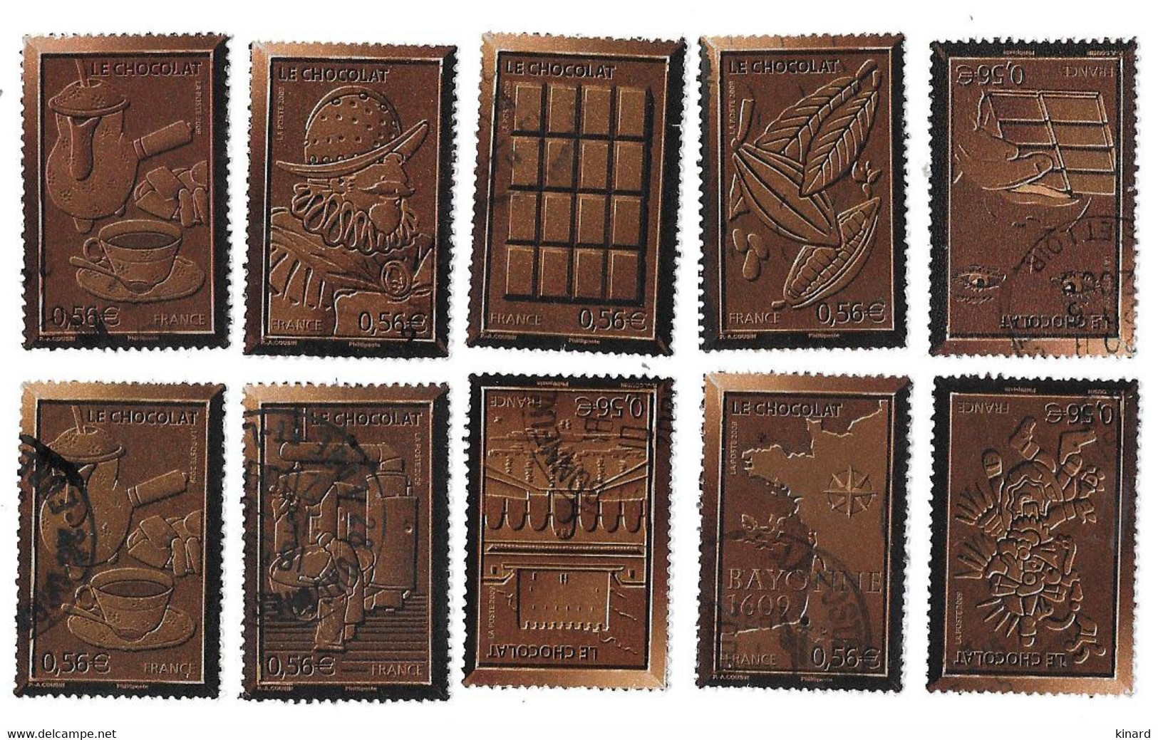 TIMBRES  FRANCE. OBLITERATION   RONDE.... SERIE LE CHOCOLAT..N°4357/4366..TBE SCAN - Gebraucht