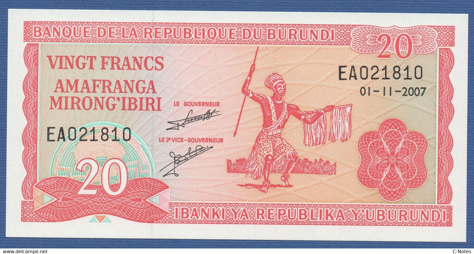 BURUNDI - P.27d – 20 Francs 01.11.2007 UNC Serie EA021810 - Burundi