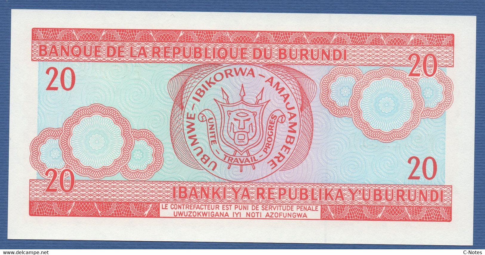 BURUNDI - P.27d – 20 Francs 01.11.2007 UNC Serie EA021810 - Burundi