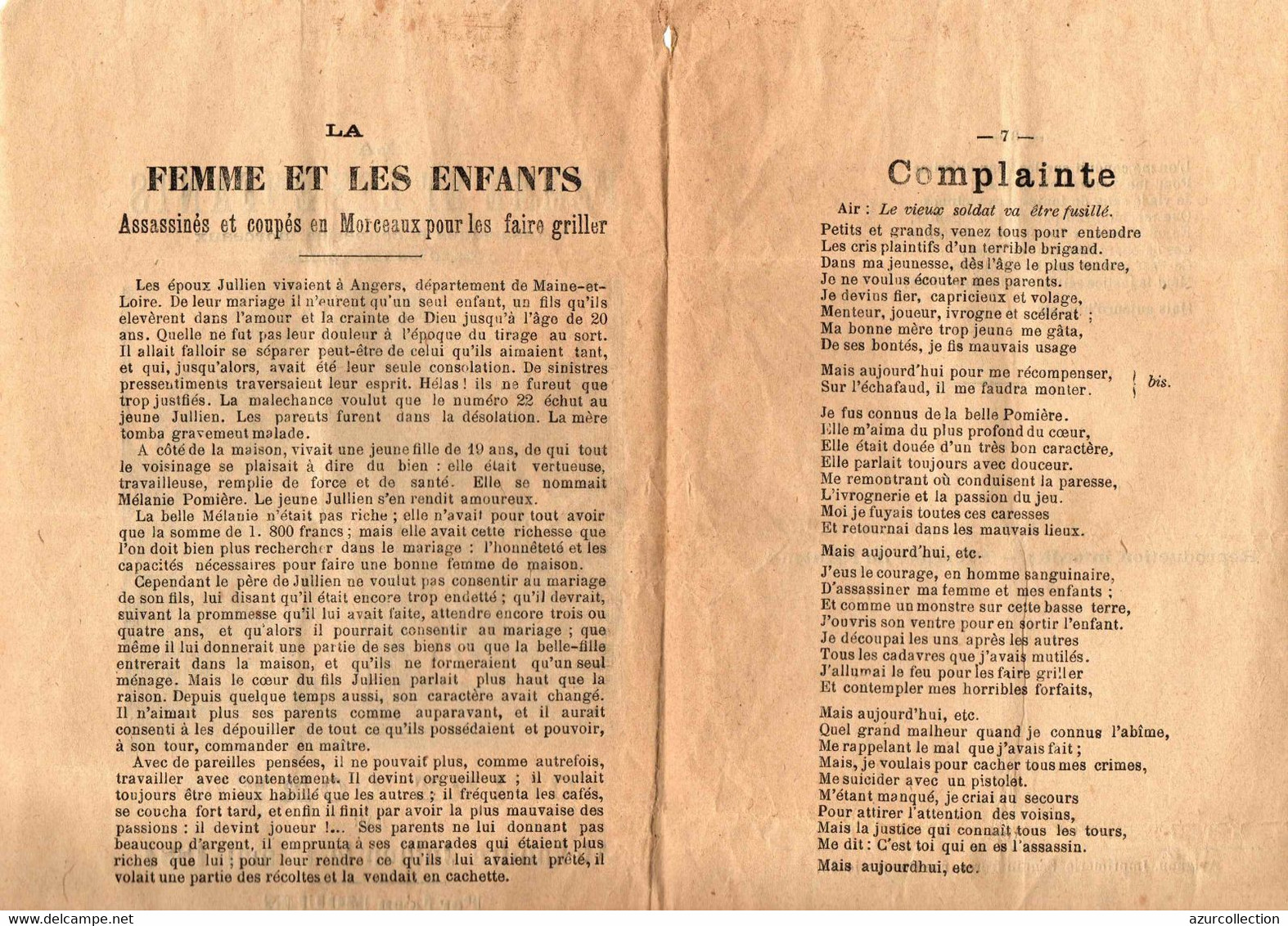 CRIME COMMIS PAR ALEXANDRE JULIEN . 1884 . COMPLAINTE - Historical Documents