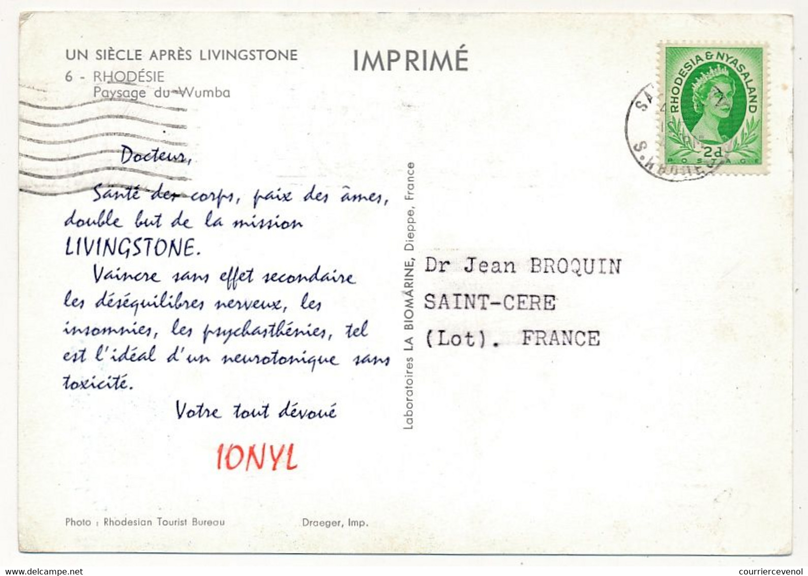 RHODESIE & NYASALAND - Carte Postale Publicitaire "IONYL" - Date Illisible - Rodesia & Nyasaland (1954-1963)