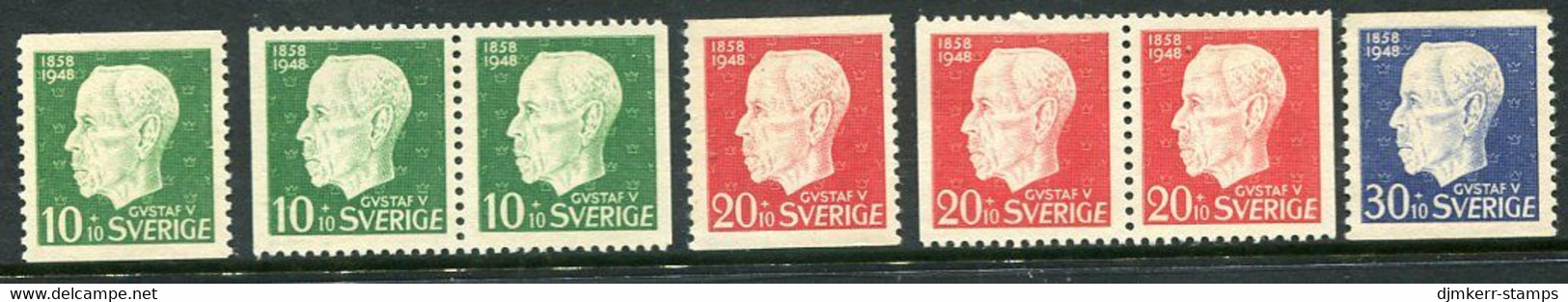 SWEDEN 1948 King's 80th Birthday Set Of 7 MNH / **.  Michel 343-45 - Unused Stamps