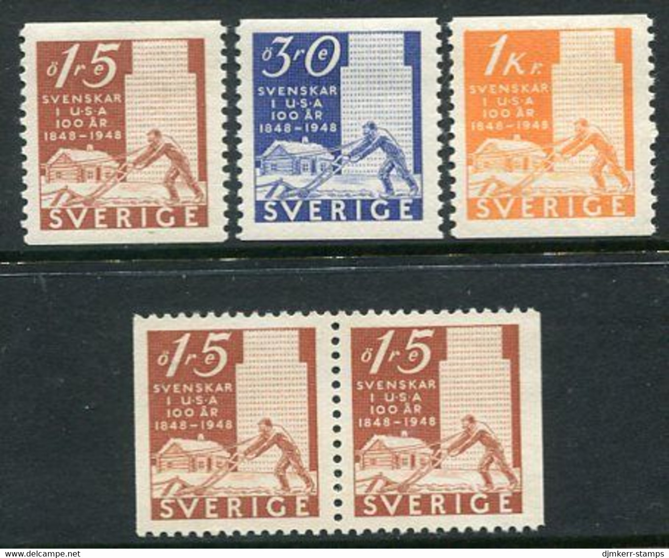 SWEDEN 1948 Centenary Of Settlement In US Midwest Set Of 5 MNH / **.  Michel 340-42 - Nuevos