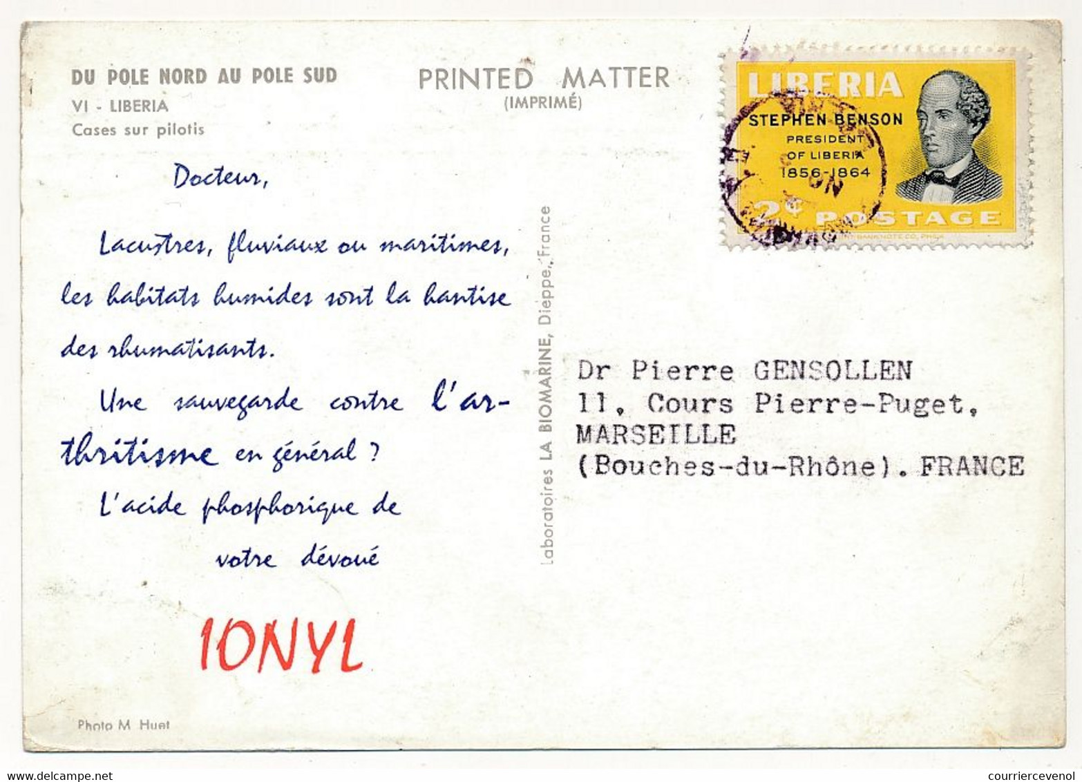LIBERIA - Carte Postale Publicitaire "IONYL" - Oblitération Illisible - Liberia