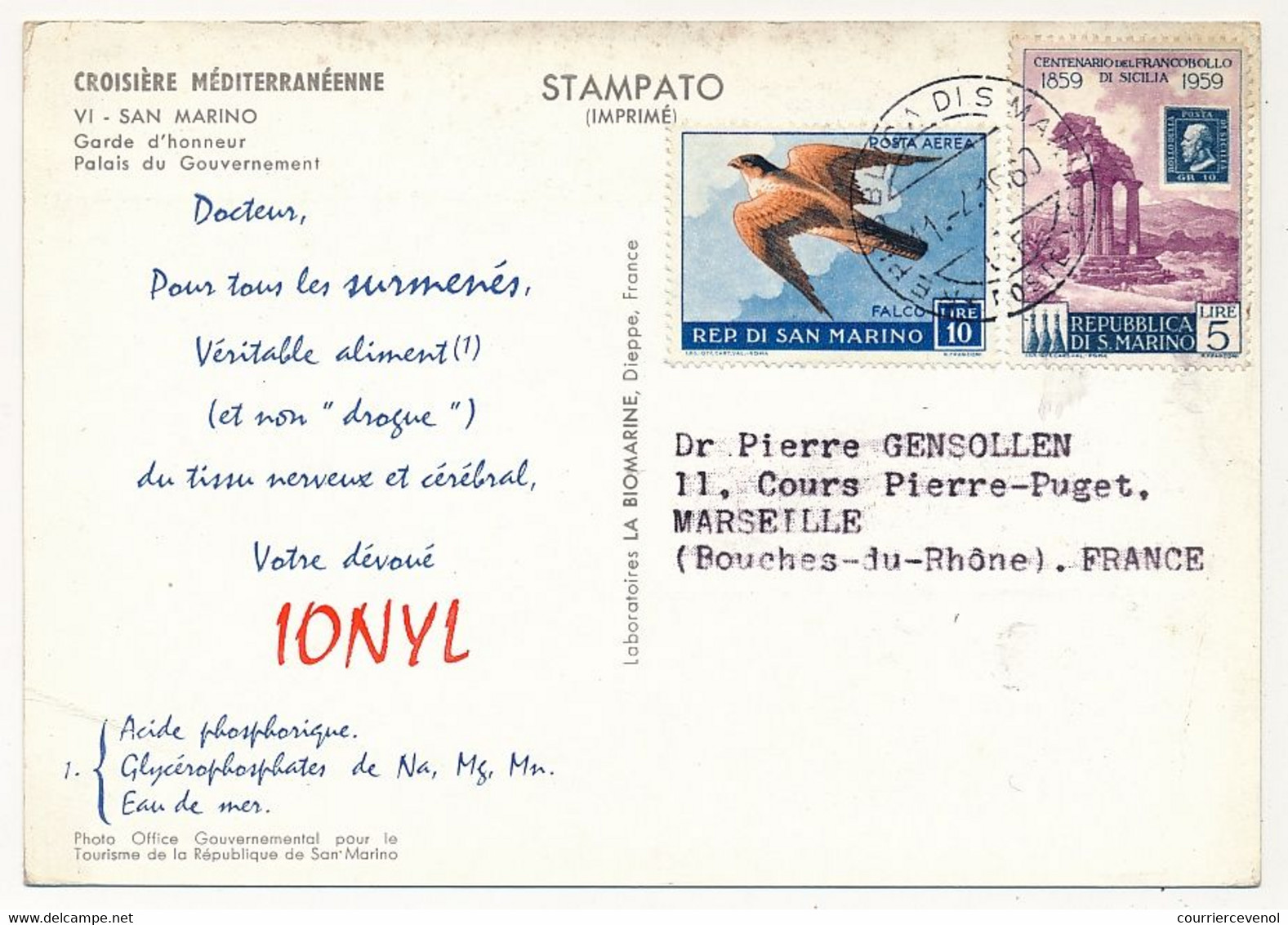 SAINT MARIN - Carte Postale Publicitaire "IONYL" - 11/4/1960 - Lettres & Documents