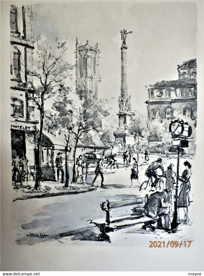 " PLACE DE LA BASTILLE ET LE GENIE  """- AQUARELLE ORIGINALE De ANDRE KRAFFT - - Aquarelles