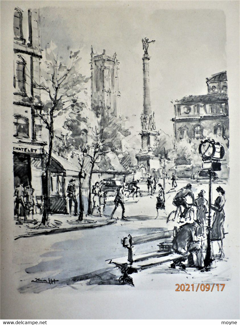 " PLACE DE LA BASTILLE ET LE GENIE  """- AQUARELLE ORIGINALE De ANDRE KRAFFT - - Aquarelles